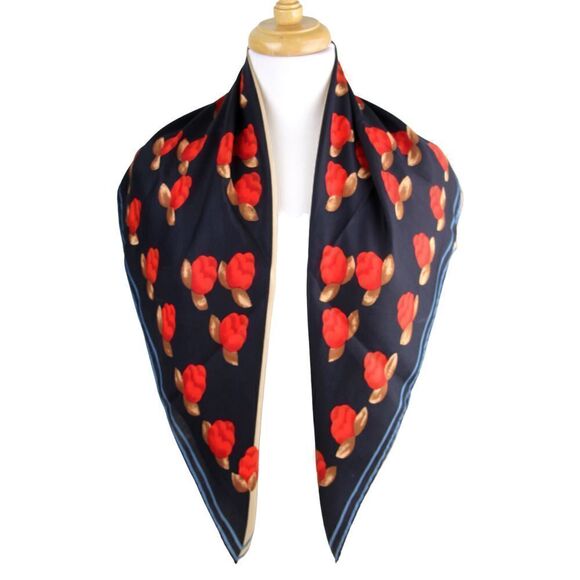 29.5"x30.5" Emanuel Ungaro BLUE BEIGE FLORAL PRINT SILK SCARF SHAWL WRAP (G89 - Picture 4 of 11